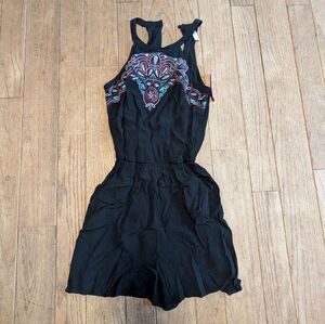 NWT Xhilaration Black Sleeveless Embroidered Women's Romper Size Extra Small